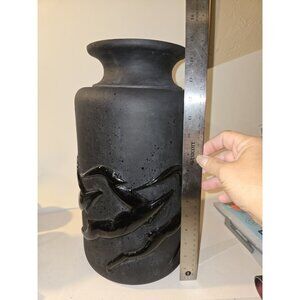 Vintage Matte Black Vase With Shiny Jumping Gazelles Relief